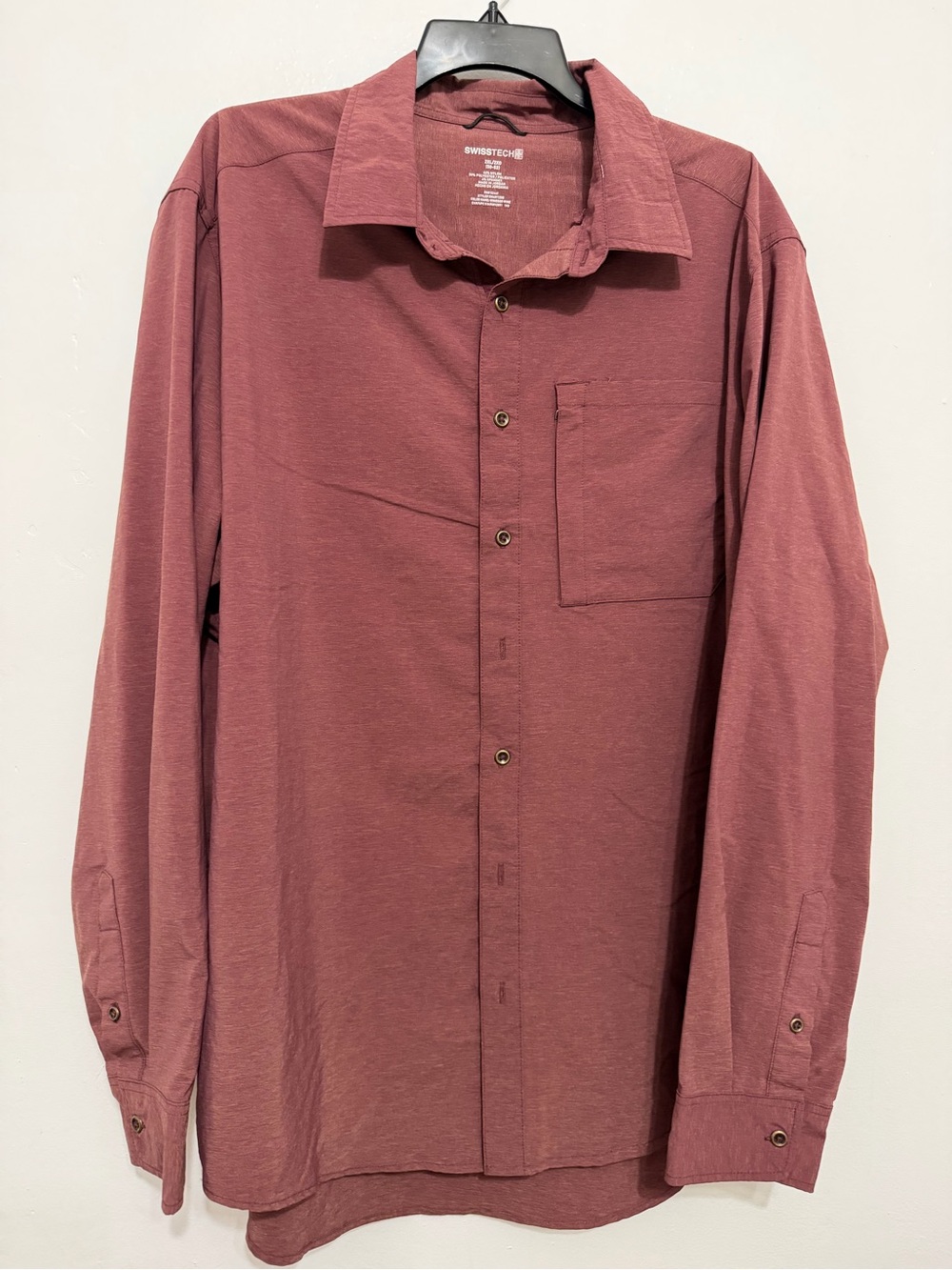 Swiss Tech Men’s Long-Sleeve Button-Up Shirt — Dusty Rose